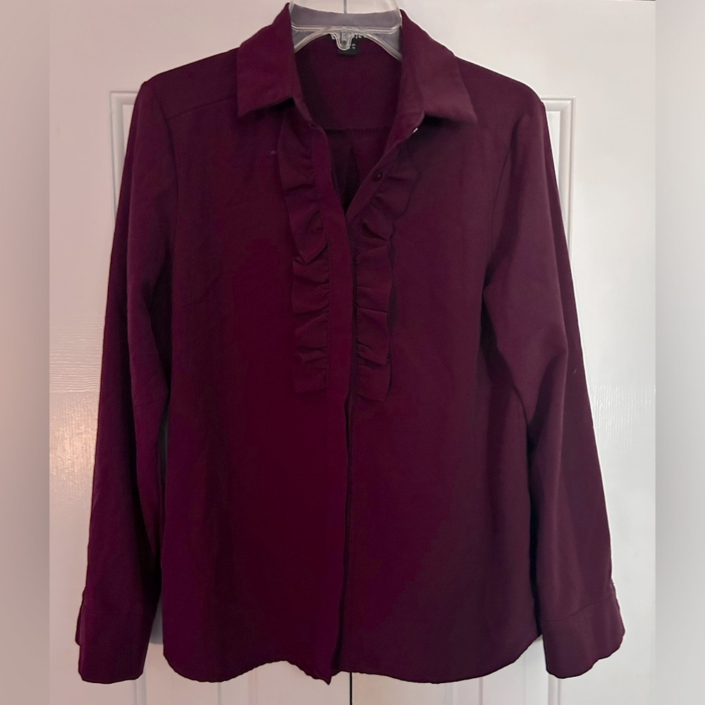 BNWOT Escalier burgundy tuxedo style button down shirt